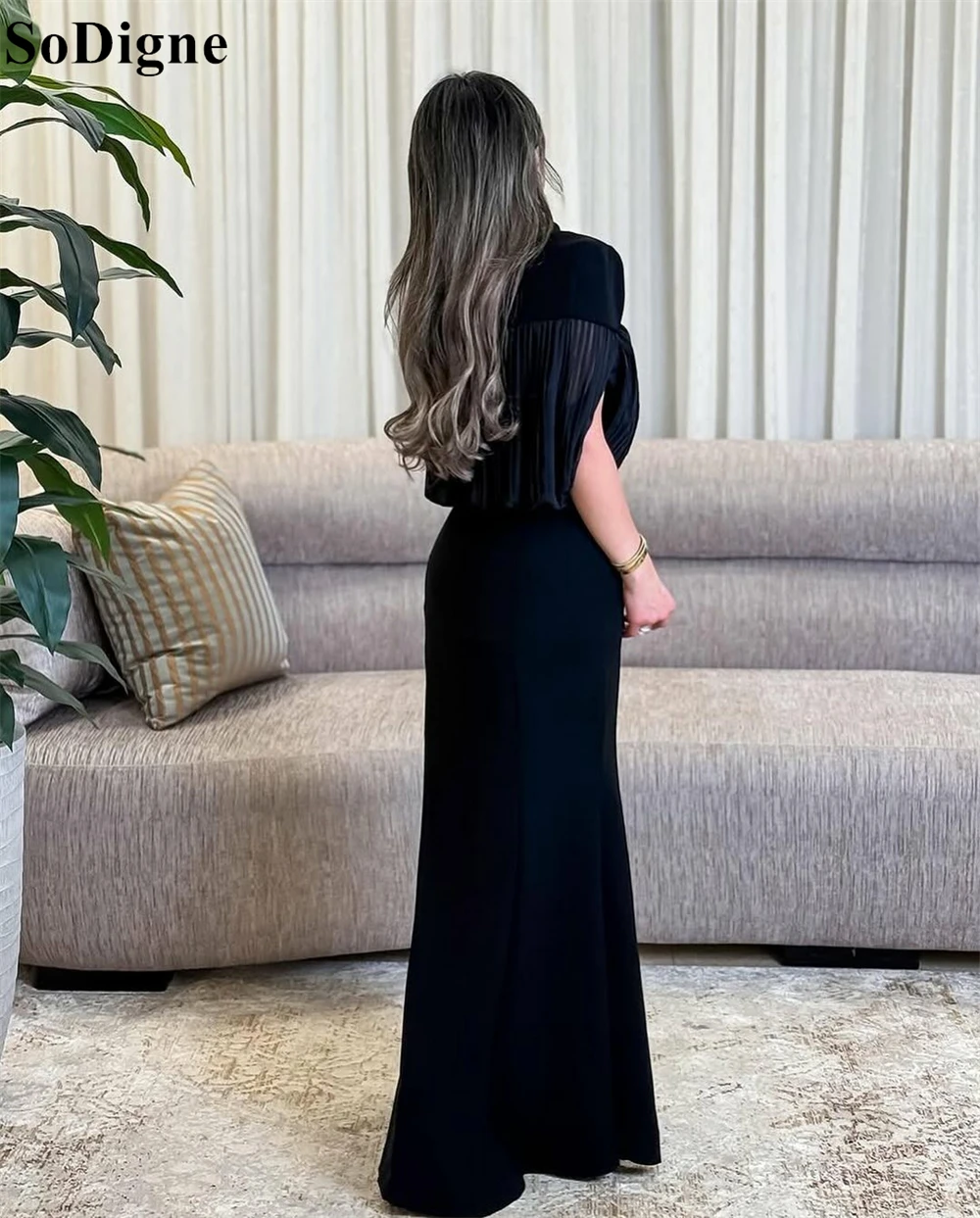SoDigne Chic Black Prom Dresses High Neck Sleeveless Draped Floor Length Banquet Party Dress 2025 Formal Evening Gowns Customize