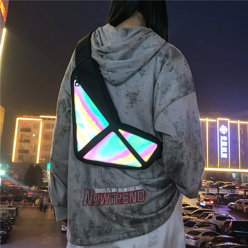 

Oxford fabric waterproof men's crossbody bag, personalized laser reflective student functional chest bag