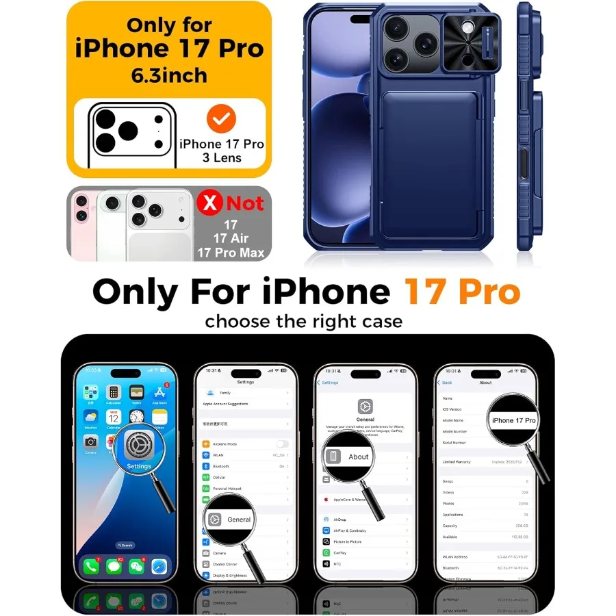 حافظة هاتف من السيليكون المتين المقاوم للصدمات لهاتف iPhone 17 Pro مع حامل بطاقة حجب RFID مدمج 4-5 بطاقات للتحكم في الكاميرا B #2