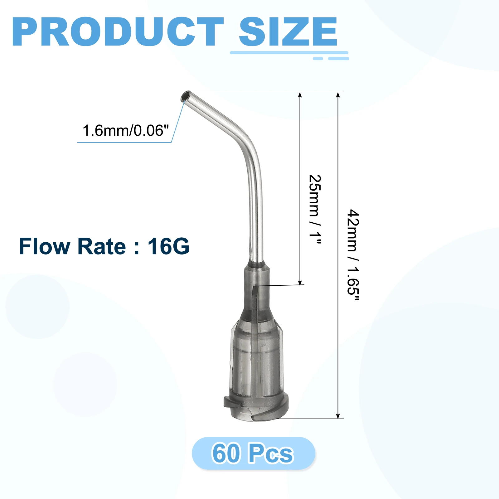 60 Pcs Blunt Tip Dispensing Needles Stainless Steel 45 Degrees Bent Dispensing Tips with Luer Lock Angled Blunt Dispenser Needle