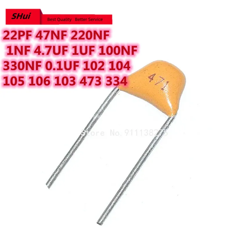 100Pcs 50V monolithic ceramic capacitor 10PF ~ 10UF 22PF 47NF 220NF 1NF 4.7UF 1UF 100NF 330NF 0.1UF 102 104 105 106 103 473 334