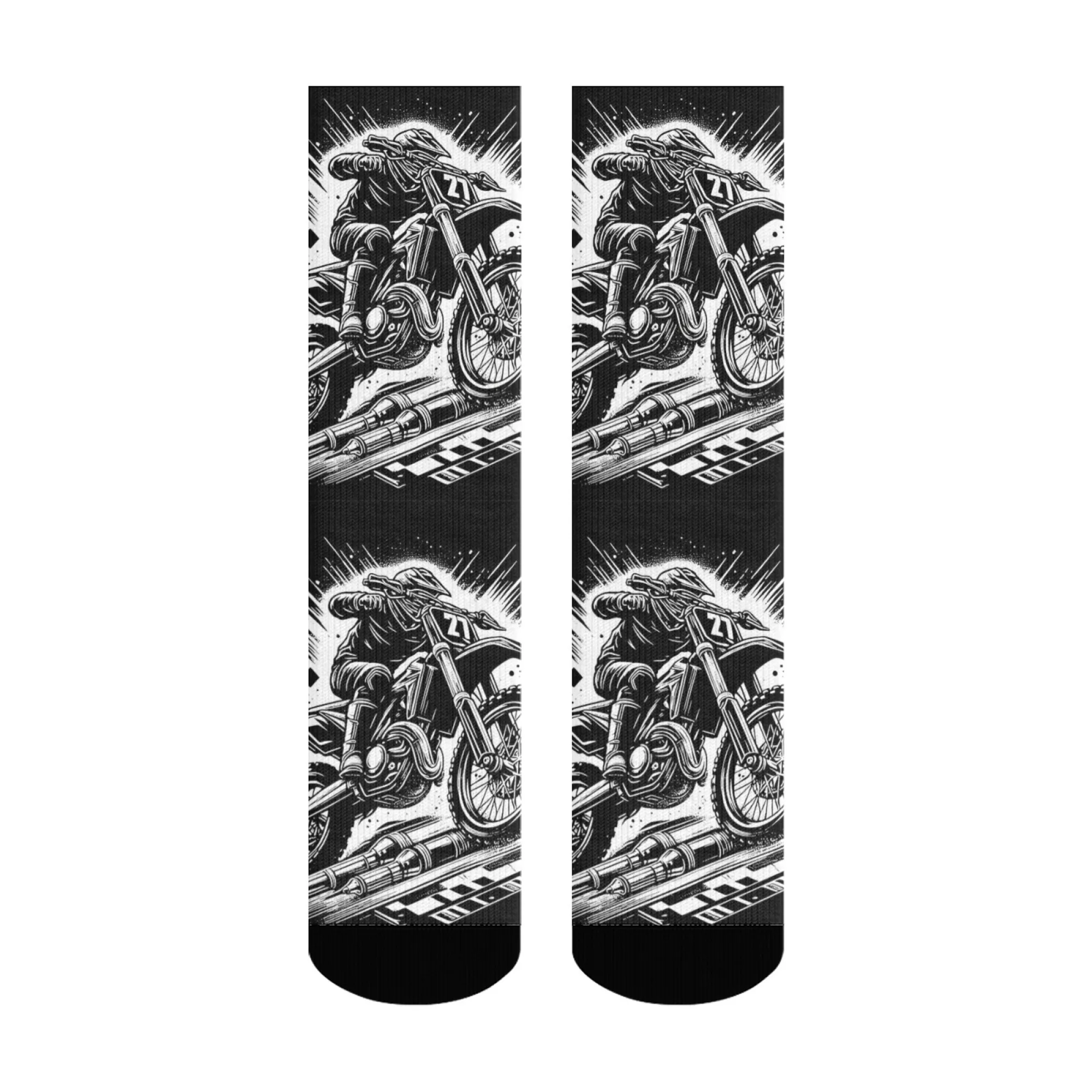 Men's Off-Road Motorcycle Printed Mid-Calf Socks Retro Print Style Hardcore and Passionate Style Soft Comfortable Riding Socks