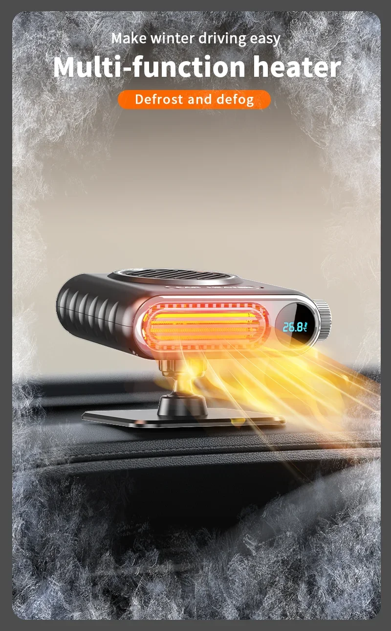 Car Heater 12V/24V Display Temperature Electric Air Cooler Fan Portable Windshield Defogger Defroster Heater Fan 150W Dryer