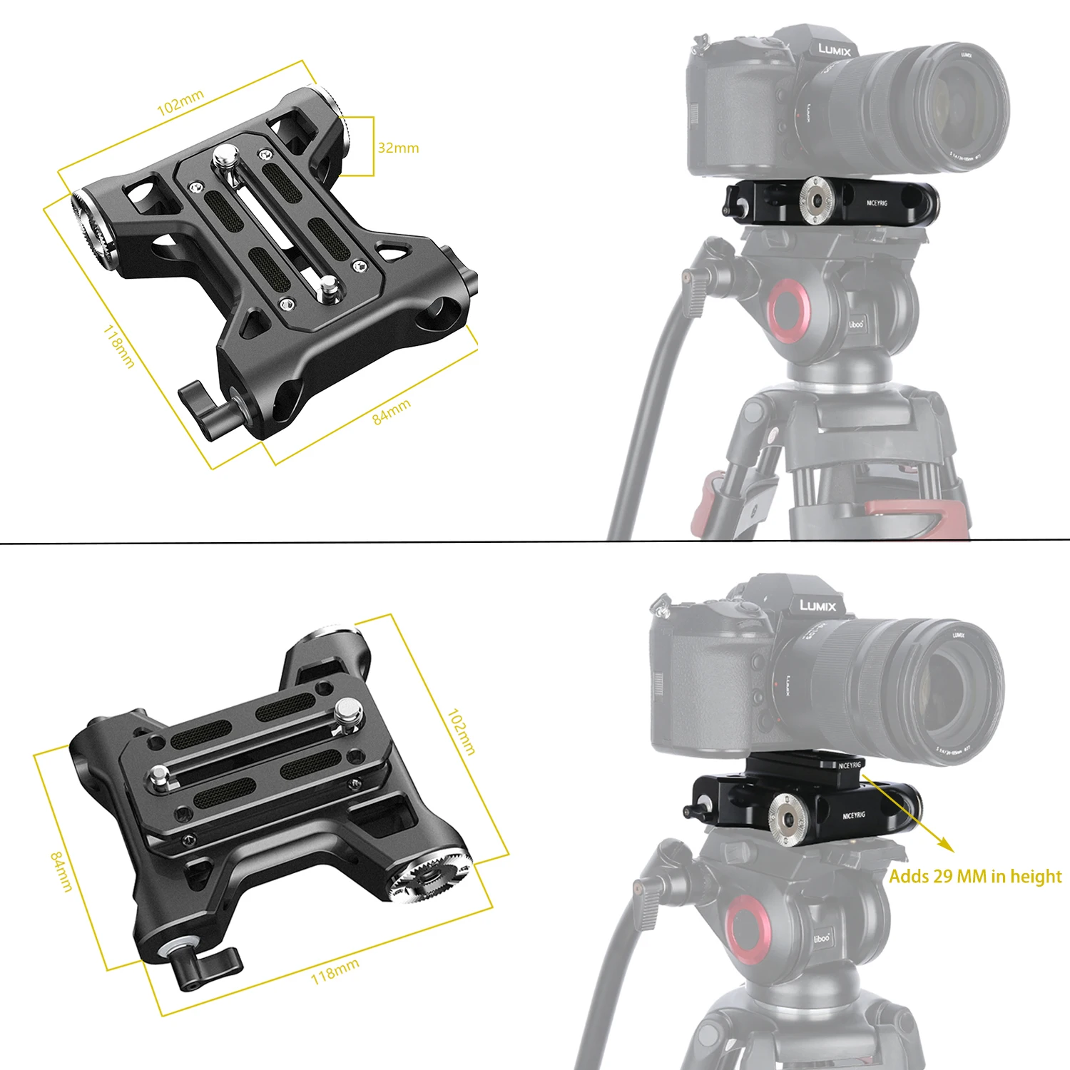 NICEYRIG Camera Baseplate with Rosette Mount 15mm Rod Base Plate Applicable for Sony FS5 FS7 FX9, RED DSMC2 KINEFINITY Cinema - view 2