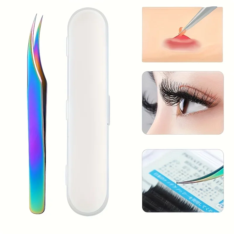 Stainless Steel Precision Tweezers with Storage Case Ultra-Sharp Blades for Eyebrows Blackheads Pimples Facial & Body  Care Tool