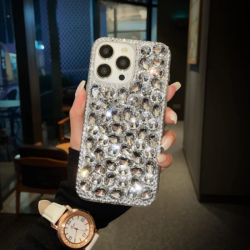 

Luxury Design Full Diamond Silicon Shock Proof Phone Case For Iphone 15 14 13 12 11 Pro Max 8 7 Plus Mini Protective Cover
