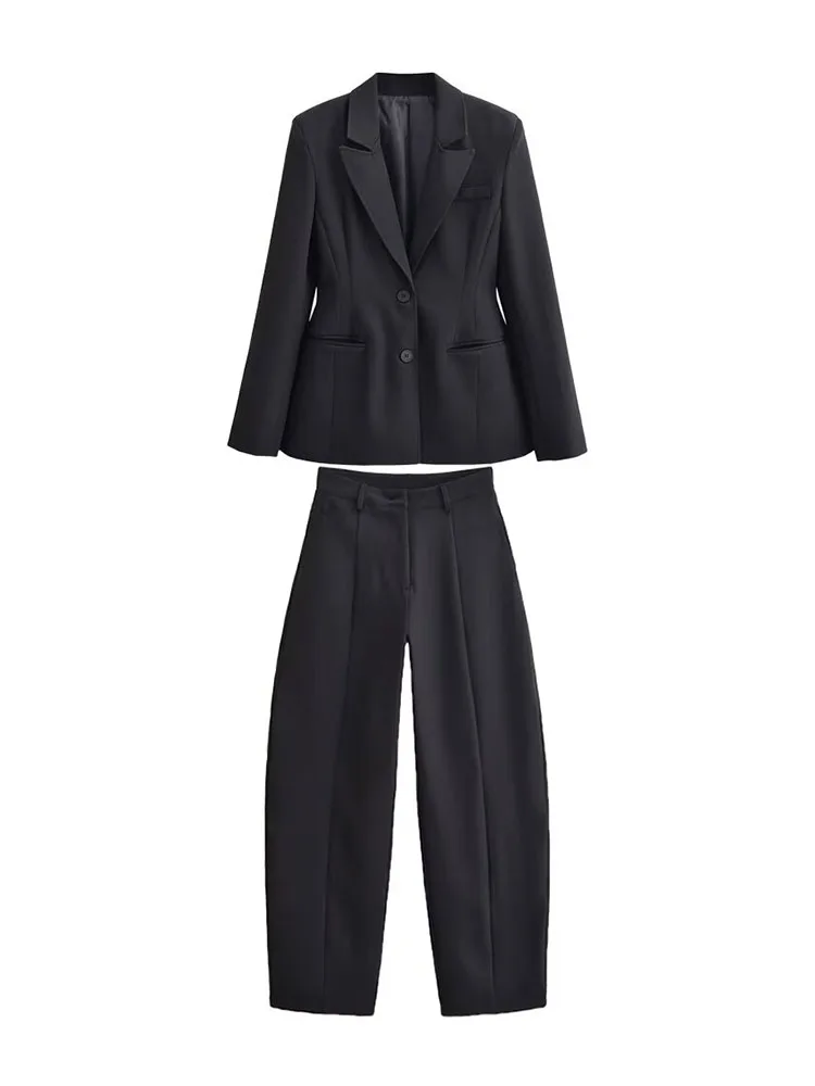 HH femme début du printemps mode manches longues revers mince Blazer + simple taille haute pantalon femme décontracté déplacements deux pièces ensemble