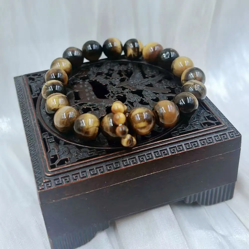 10mm New Style Ring in Ring Energy Yellow Tiger Eye Men Round Natural Gemstone Beads Jewelry Elastic Bracelet 7-8