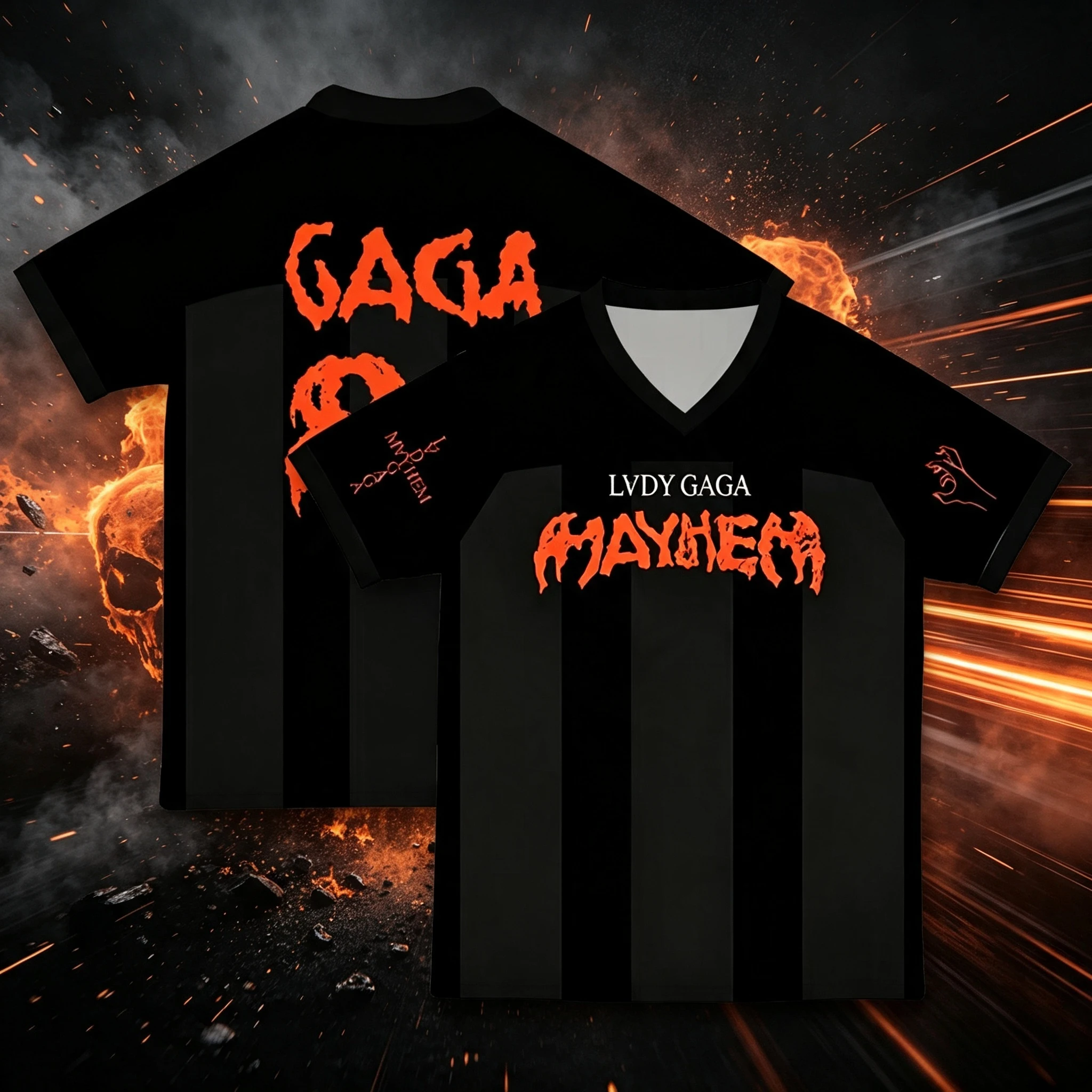 Men Women Stripe LADY GAGA Mayhem Mesh Jersey Y2K Metal Gothic Streetwear Loose Sport Tee Breathable Quick Dry Shirt for Concert
