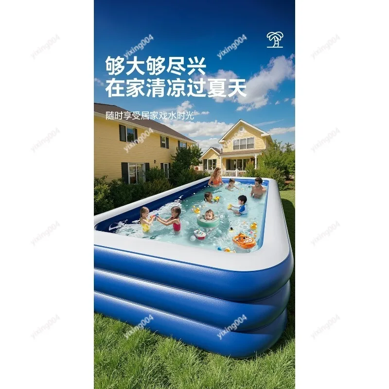 

Blue White Circular Inflatable Pool Thickened Durable Family Swimming Pool for Backyard