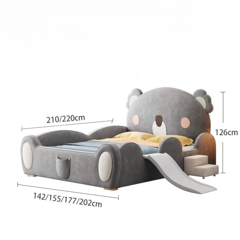 سرير أطفال من الخشب الصلب للأولاد والبنات الأميرة الدب البني سرير منزلق خفيف فاخر فردي مع درابزين أثاث غرفة نوم مضاد للسقوط