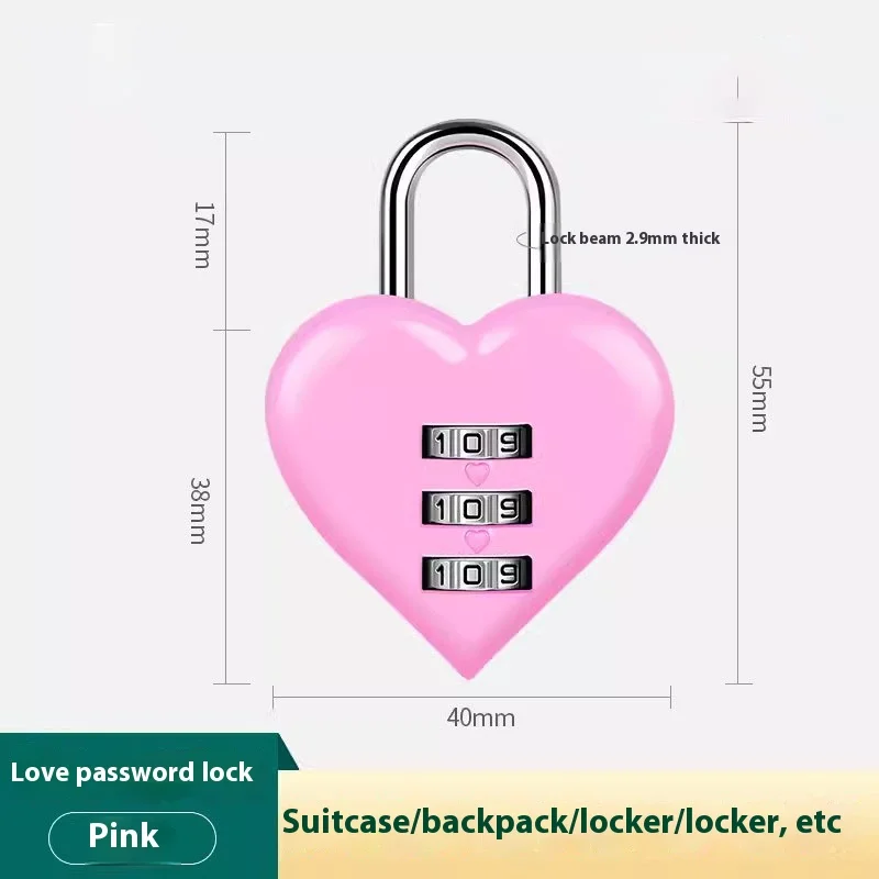 Aluminum Alloy 3 Digit Combination Password Luggage Code Lock Couple Love Lock Mini Suitcase Lock for Travel Accessories