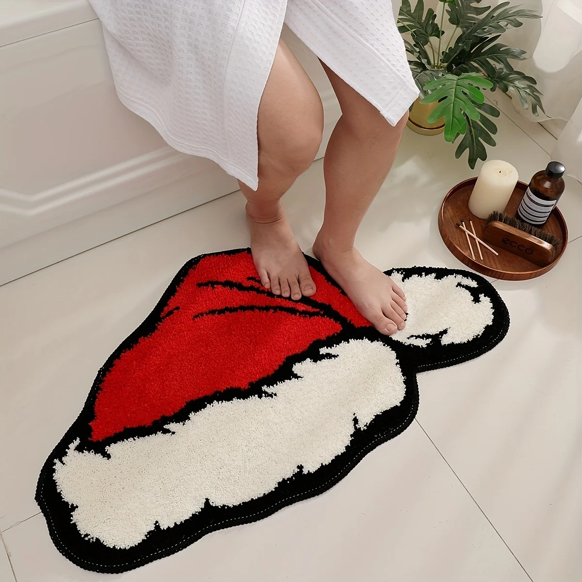 Hat Mat, Christmas Decoration, Red Carpet, Super Soft And Absorbent Ultra-Fine Fiber Cute Decoration Bathroom Carpet Anti Slip