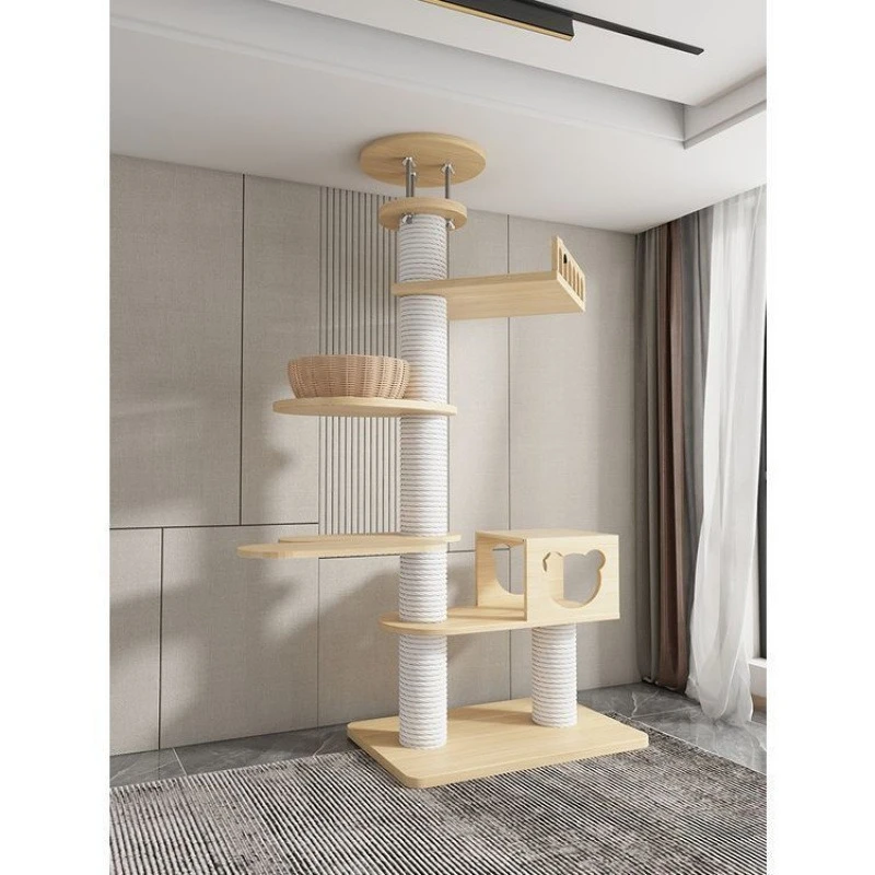 

Cat climbing frame Tongtian column paper tube solid wood multi-layer does not occupy an areano punching cat nest tree integrated
