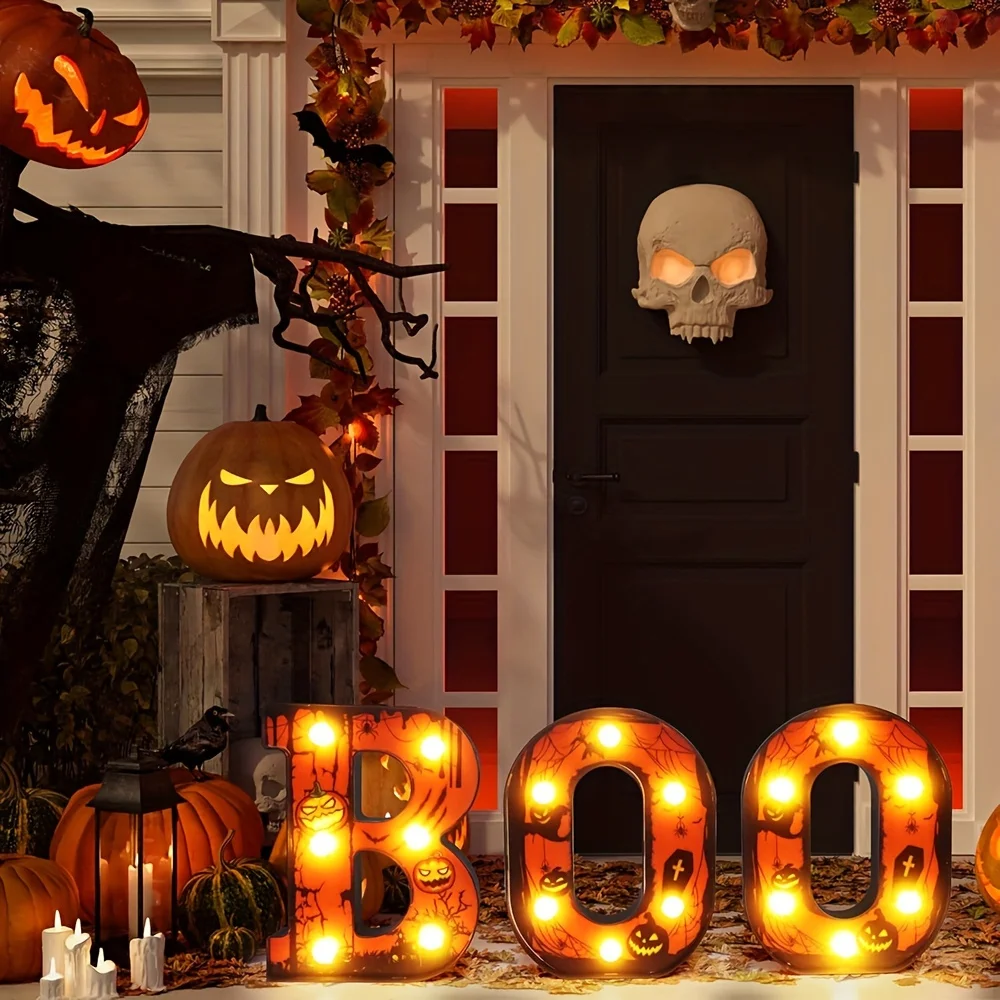 3 LED Light Up Letters Boo Indoor Halloween Decorations Room Wall Decoration Warm Light Battery Operated Letters