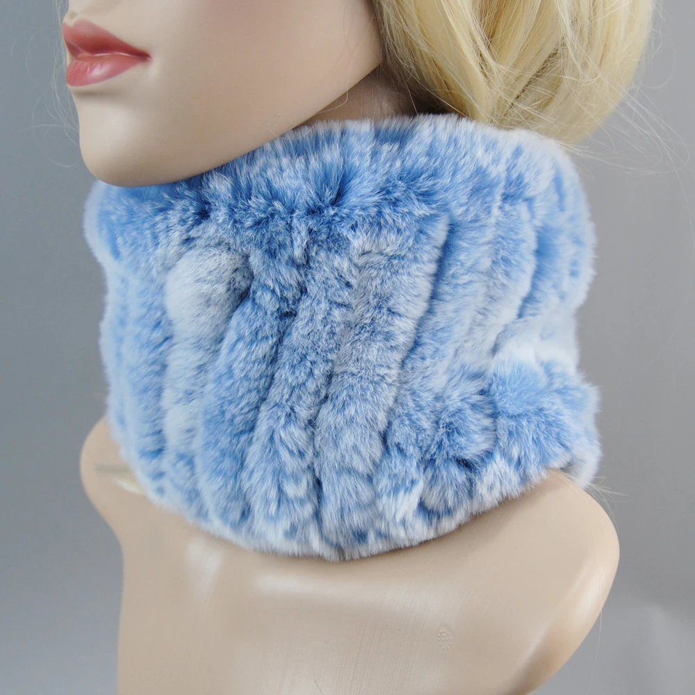 New Fashion Winter Women Real Rex Rabbit Fur Scarf Good Elastic Knit Genuine Fur Headbands Knitted Girl Natural Fur Ring Scarves