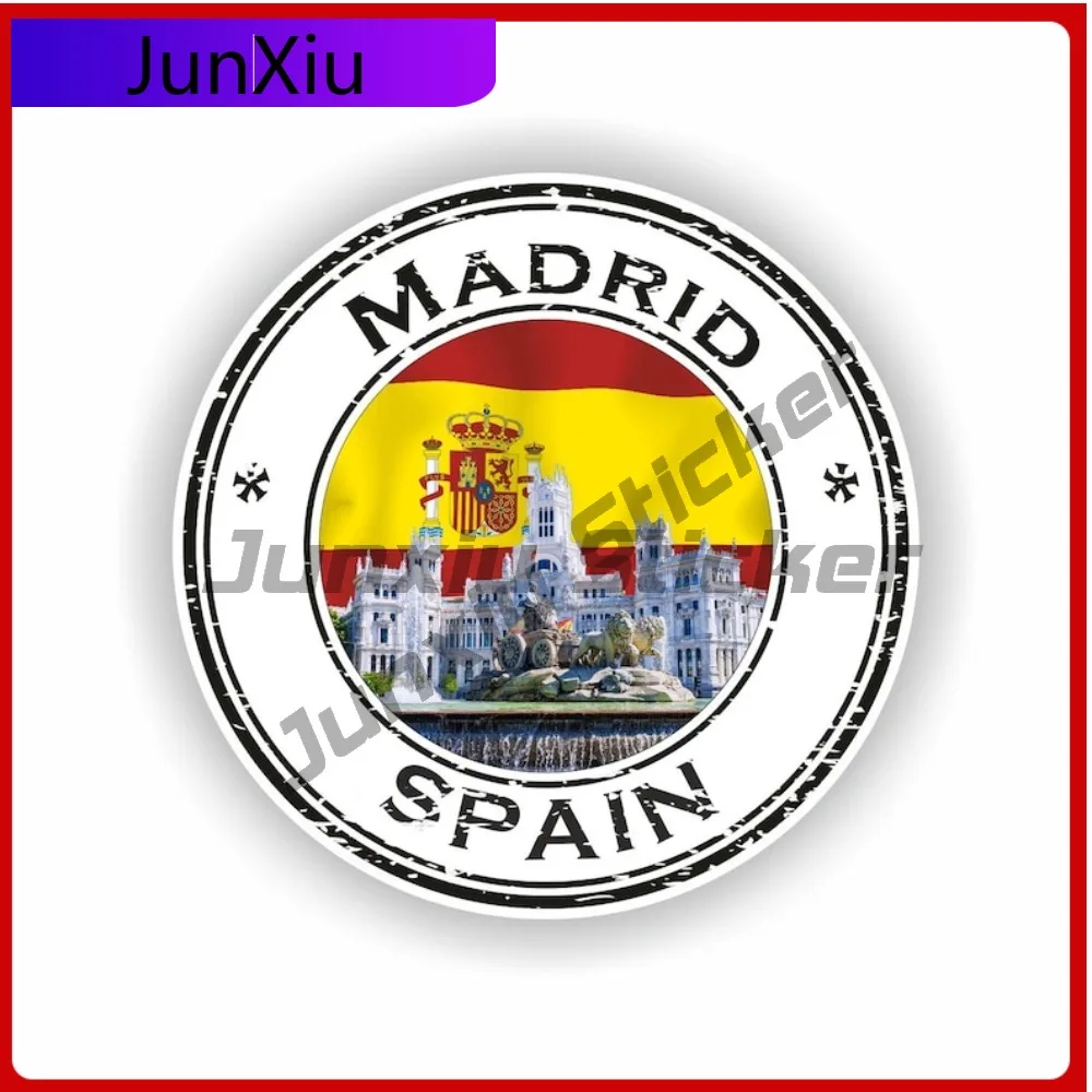 

Madrid Spain Seal Trendy Wall Anti Scratch Vinyl Round Sticker Design Bumper Decoration Sticker Accessory Fade Resistant