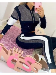 Women's Autumn 2 Piece Sets Women Outfit Elegant Hot Diamond Patchwork Trousers Tracksuits Suits Women New in Matching Set