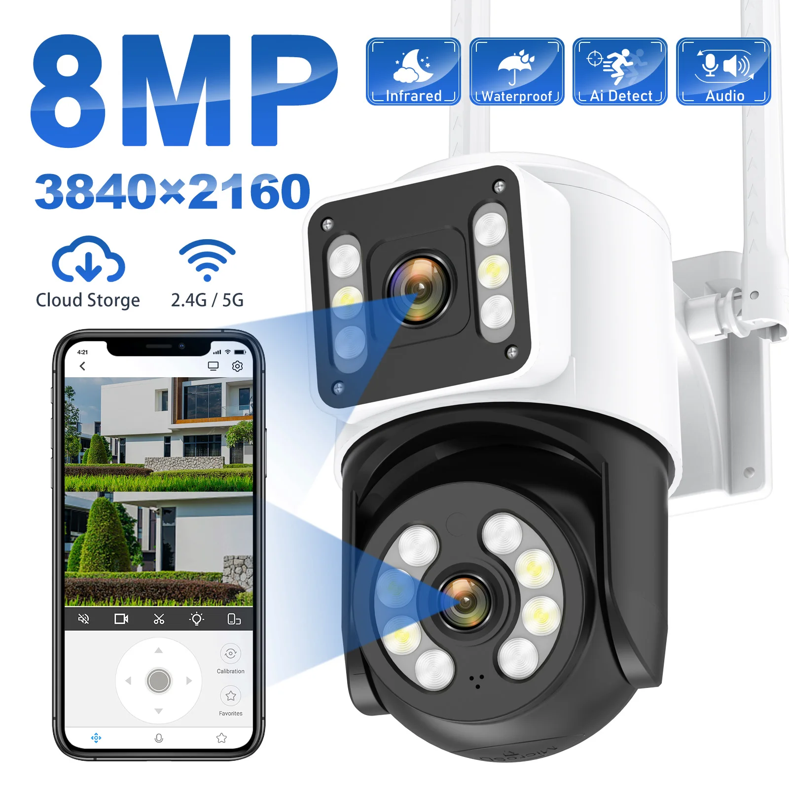 

New 5G 8MP PTZ IP Wifi Camera Four Screens Full Color Night Vision Security Human Detection Audio Tracking Surveillance Cameras