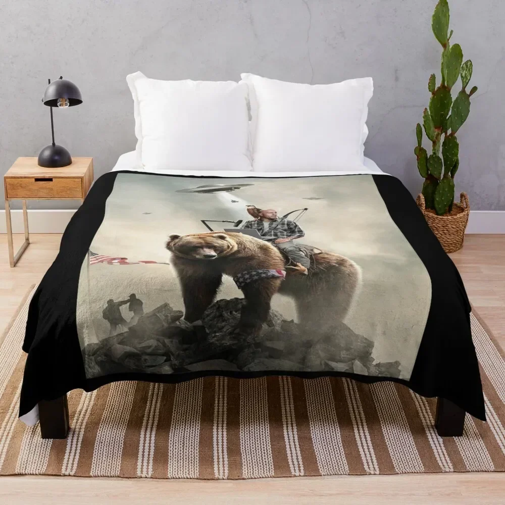 

Joe Rogan Riding A Bear (+ Aliens) Throw Blanket Beach Flannels Loose warm for winter Blankets