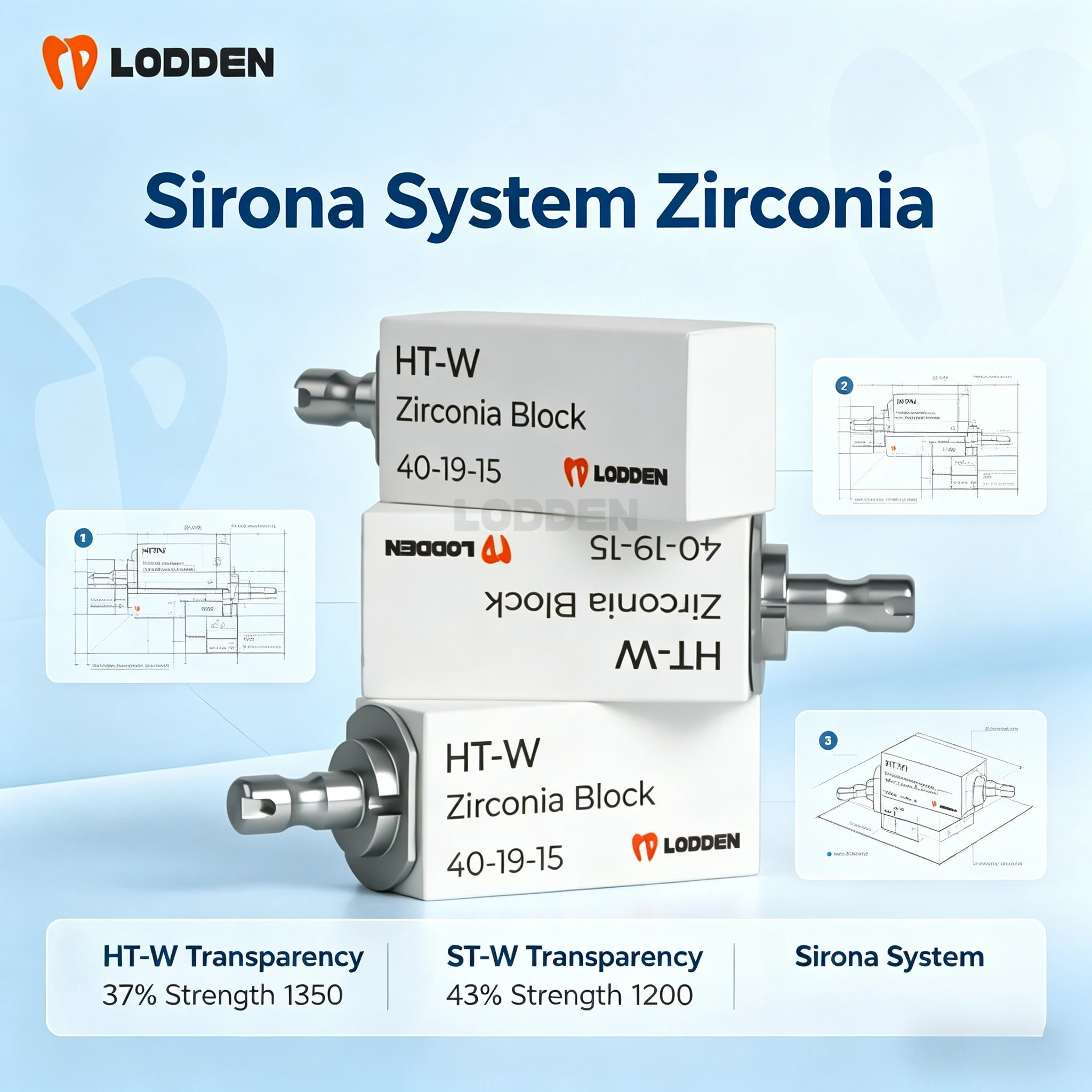 Sirona System Multilayer Zirconia HT-W ST-W White Block CAD CAM Dental Zirconia Blank for Denture Dentistry Lab Use