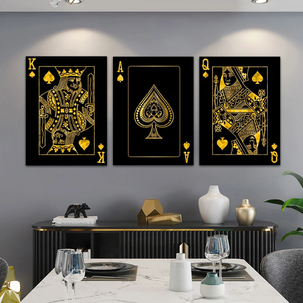 (No frame)Gold Queen King Poker Black Nordic Wall Prints And Posters For Living Work Room Wall Art Canvas Painting Picture