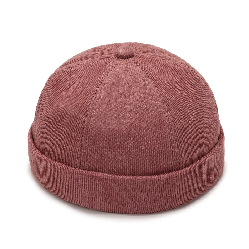 Men\'s Corduroy Brimless Docker Hat Ladies Autumn Plain Color Beanie Cap Rolled Cuff Harbour Hats Sailor Fisherman Landlord Hat