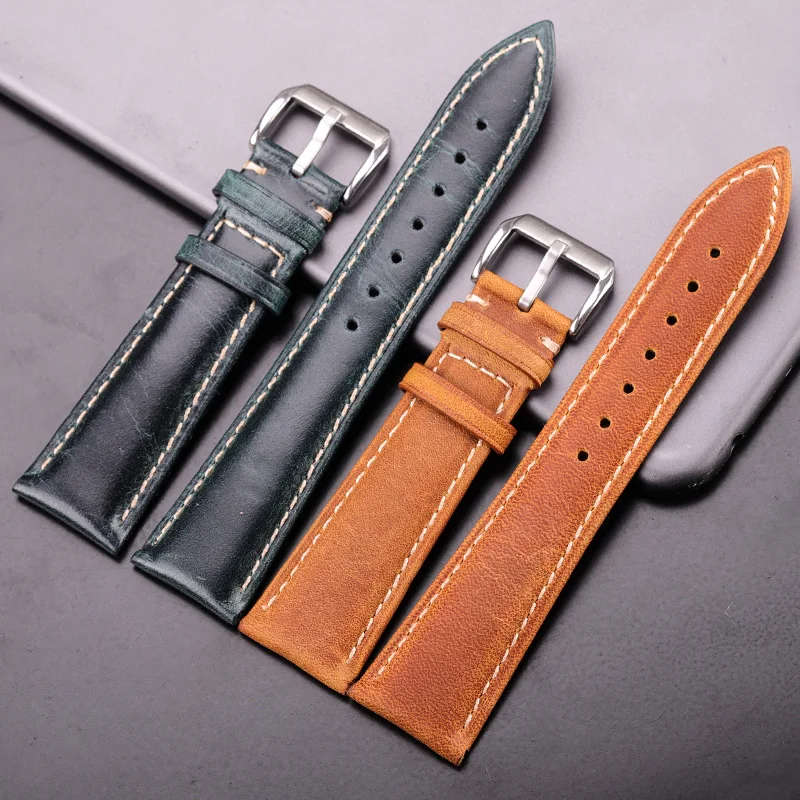 Oil Wax Genuine Leather Watch Band 4 colors Women Men Cowhide Strap 18mm 20mm 22mm 24mm Clock Bracelet