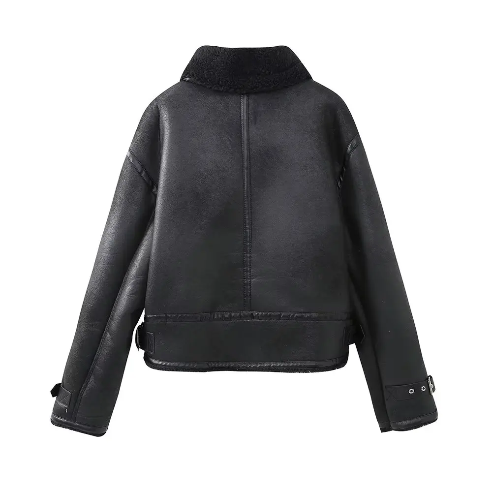 Maxdutti  Jacket Women Winter Coat Fashion Women\'s Laides Thick Warm Motorcycle Leather