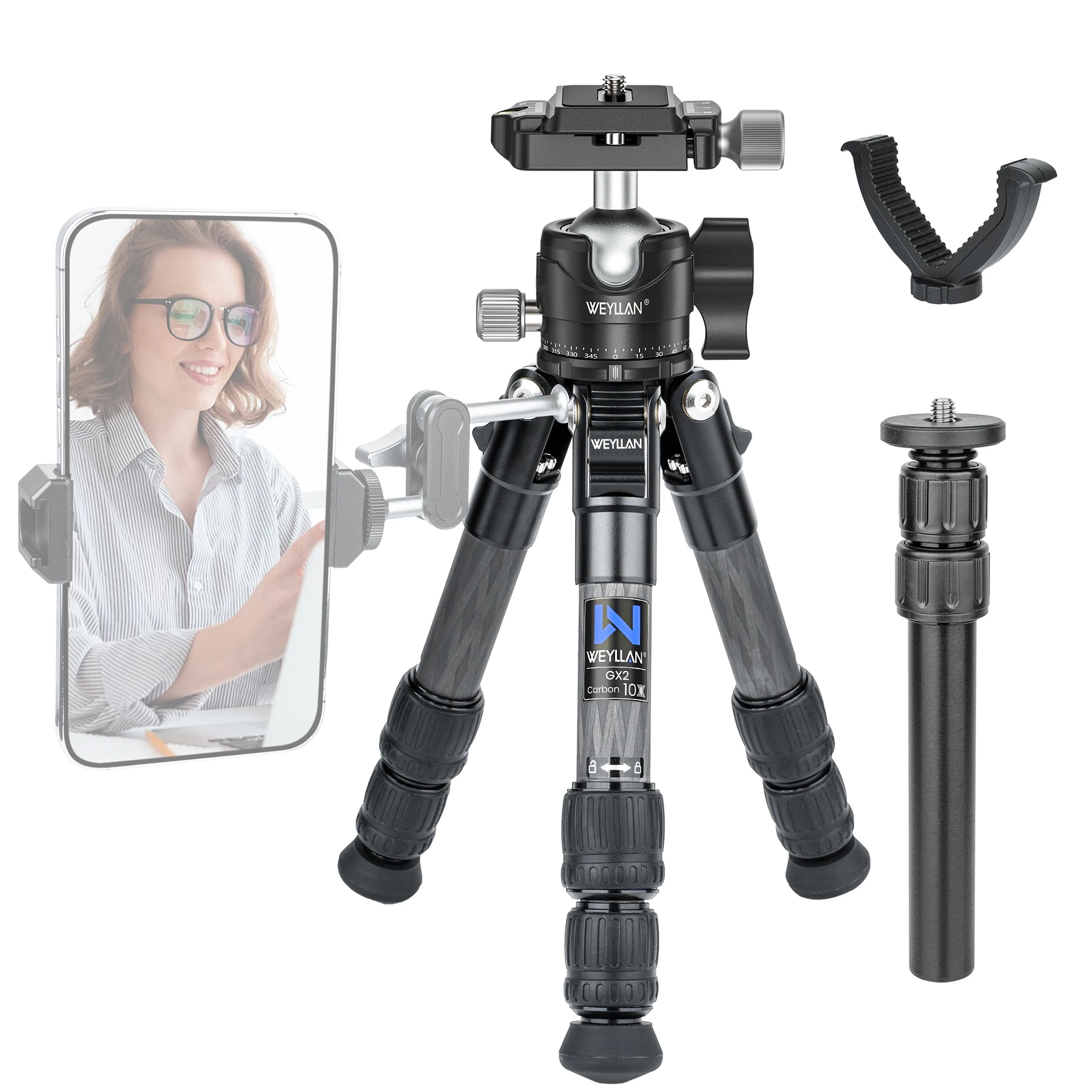 WEYLLAN Mini statyw do aparatu z włókna węglowego przenośny lekki statyw stołowy GX2 statyw podróżny do lustrzanki cyfrowej maksymalne obciążenie 10kg — zdjęcie produktu 7