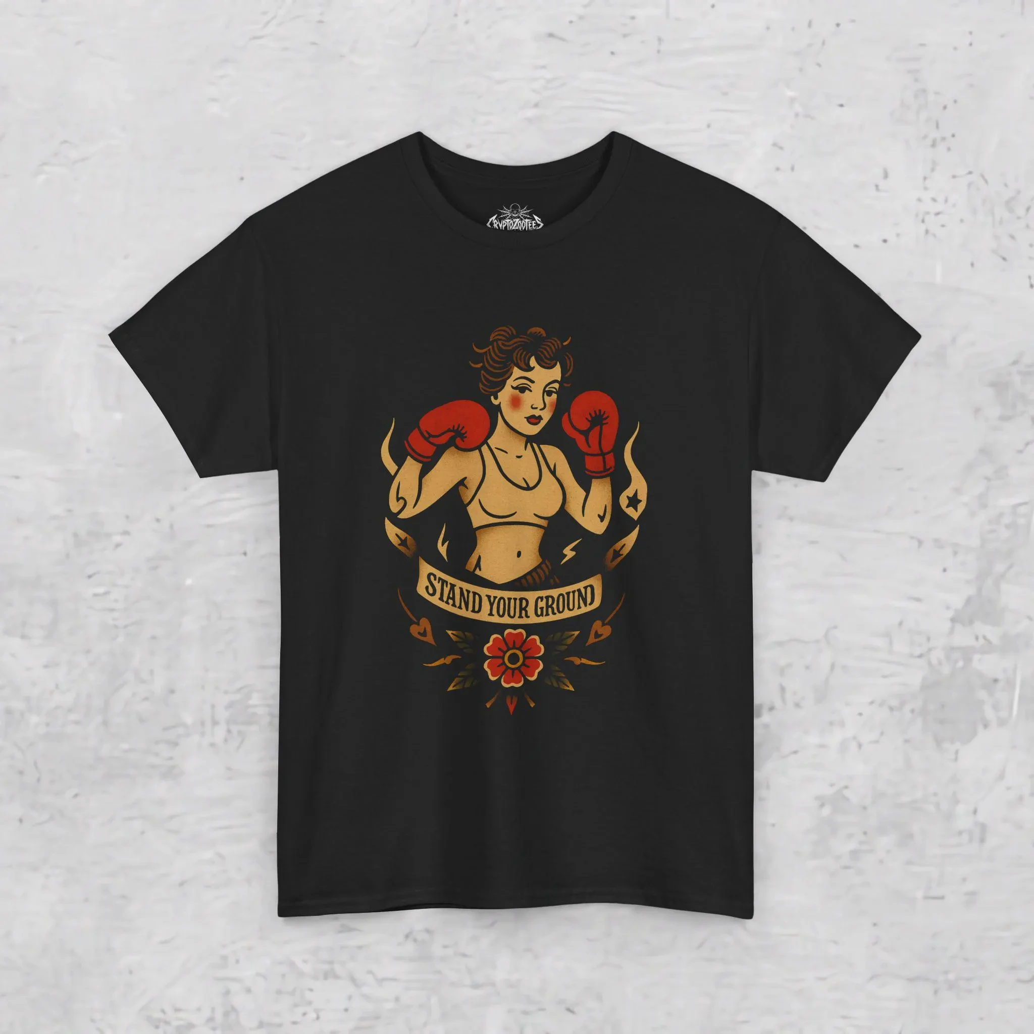 Women's Boxing T-shirt with A Tattoo of A Defensive Pattern, A Traditional American Design, As A Gift for Strong Women.