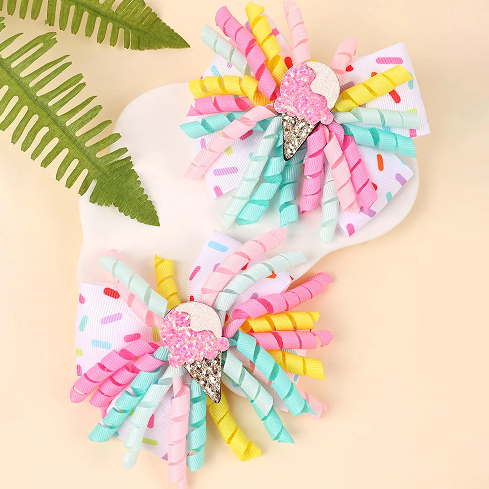 

2Pcs New Cute Ice Cream Roll Flower Hair Clip Rainbow Ribbed Hair Accessories Children Girl Hair Card Cartoon Unicorn Clip Gift
