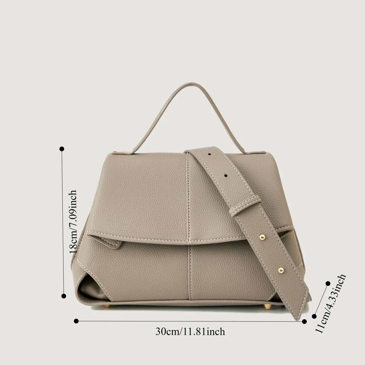 High-end Pebbled Leather Flap Handbag, Women Top Handle Crossbody Bag, Contrast Stitch Versatile Purse for Work & Daily Life