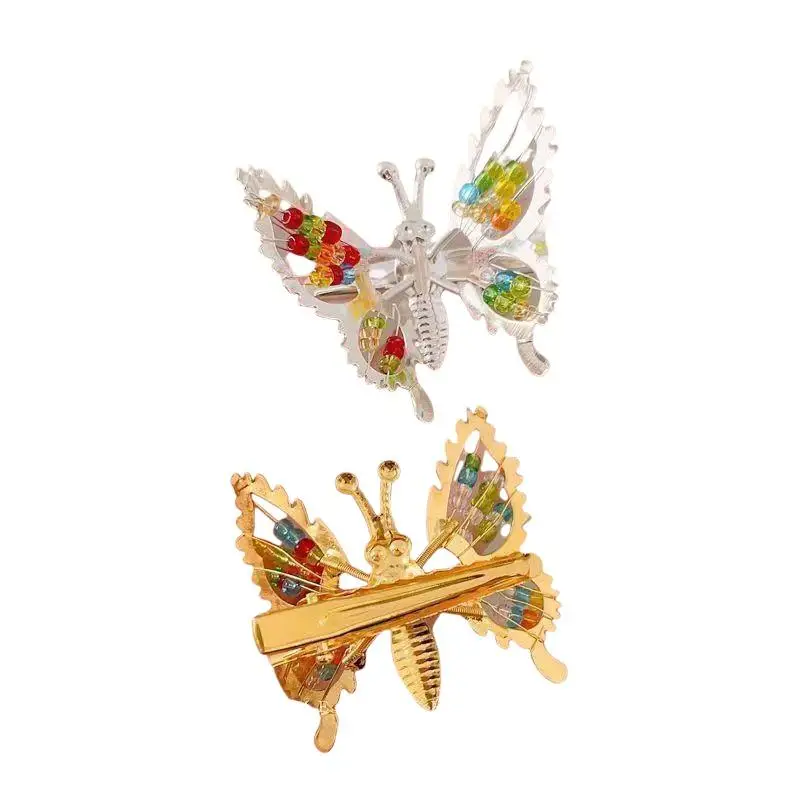 2 Stück Modische Metallfarbene Perlen Hohle Schmetterlings-Haarnadeln für Frauen und Mädchen Haarschmuck Clip Haarspange Haaraccessoires – Detail 6