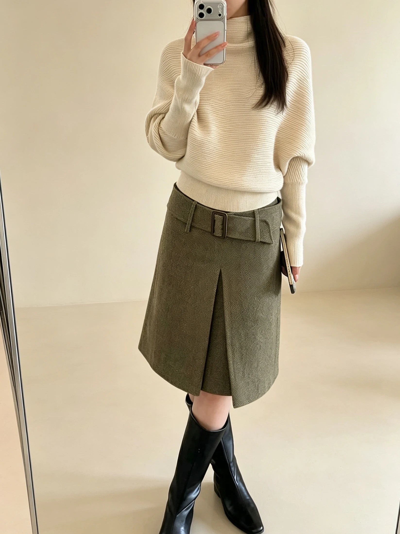 Retro High Waist A-Line Skirt Women's Fashionable Checkered Wool Blend  Skirt Slimming Versatile Autumn New Arrival