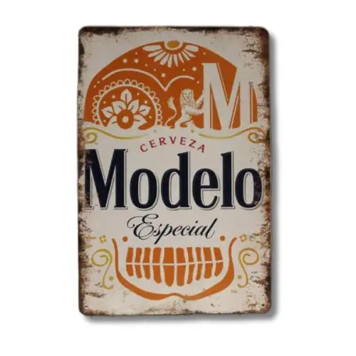 Modelo Beer Tin Sign Skull Mexican Bar Poster Vintage Rustic Metal Decor