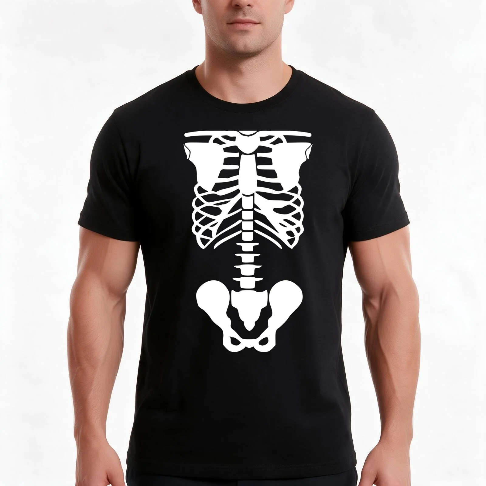 Skeleton Torso White T-Shirt Summer Casual Cotton Tee Unisex Men Women