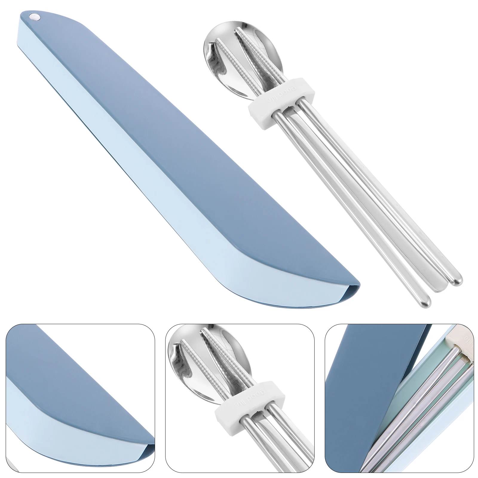 

Stainless Steel Cutlery Set 1 Spoon 1 Chopsticks Reusable Portable Travel Utensils Dining Tableware Gift Picnic Home