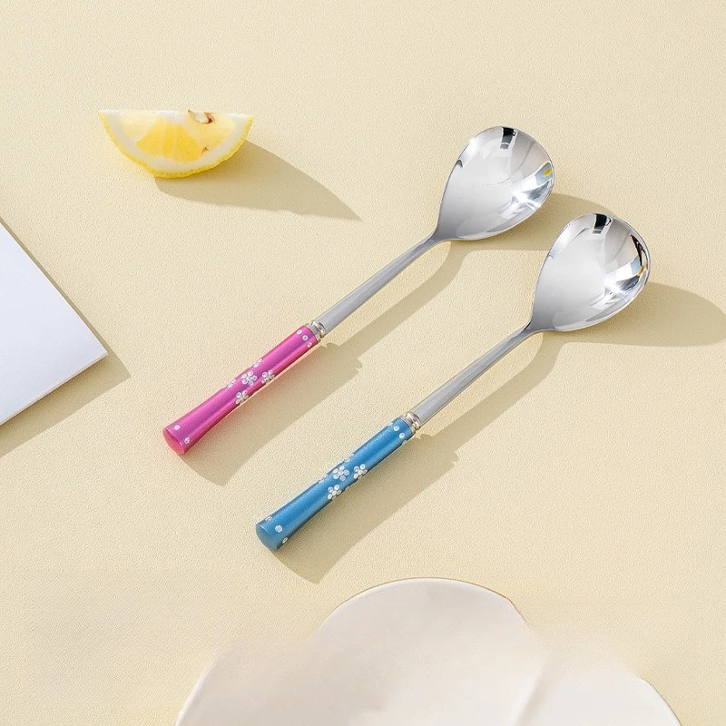 Stainless Steel Dessert Spoon & Fork Cute Long Handle Coffee Stirring Spoon for Tea Honey Ice Cream
