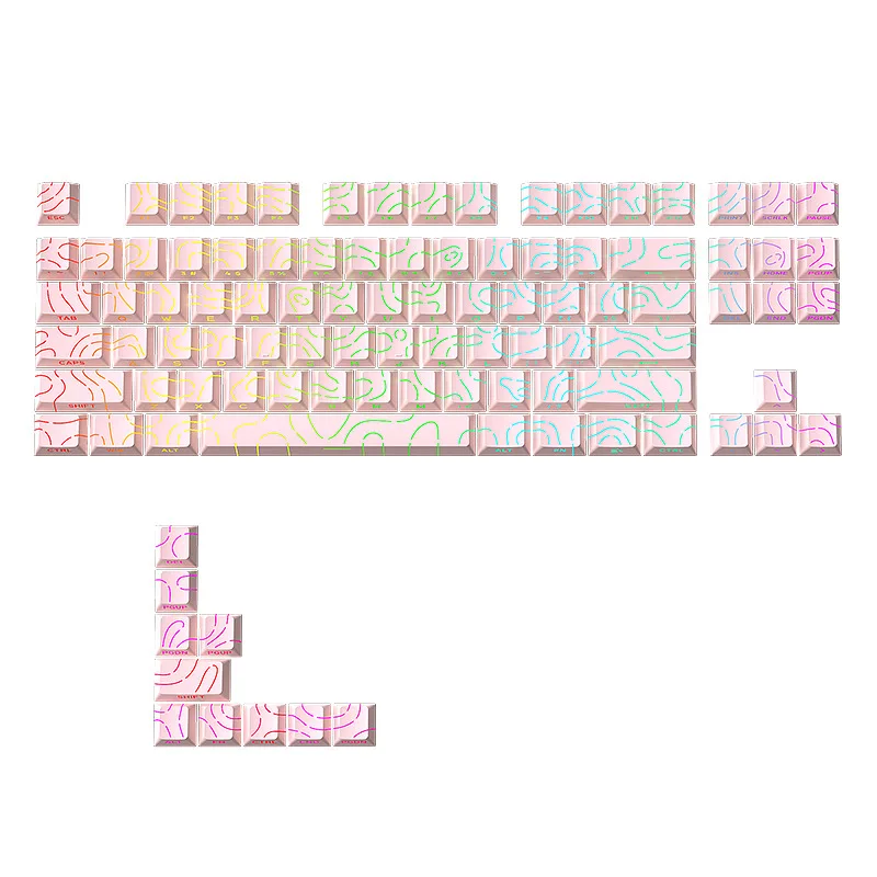 

Spot cross-border contour line keycap pink line crack character luminous 97 key original height keycap