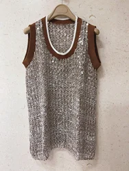 Exclusively trimmed crystal sequins sleeveless top