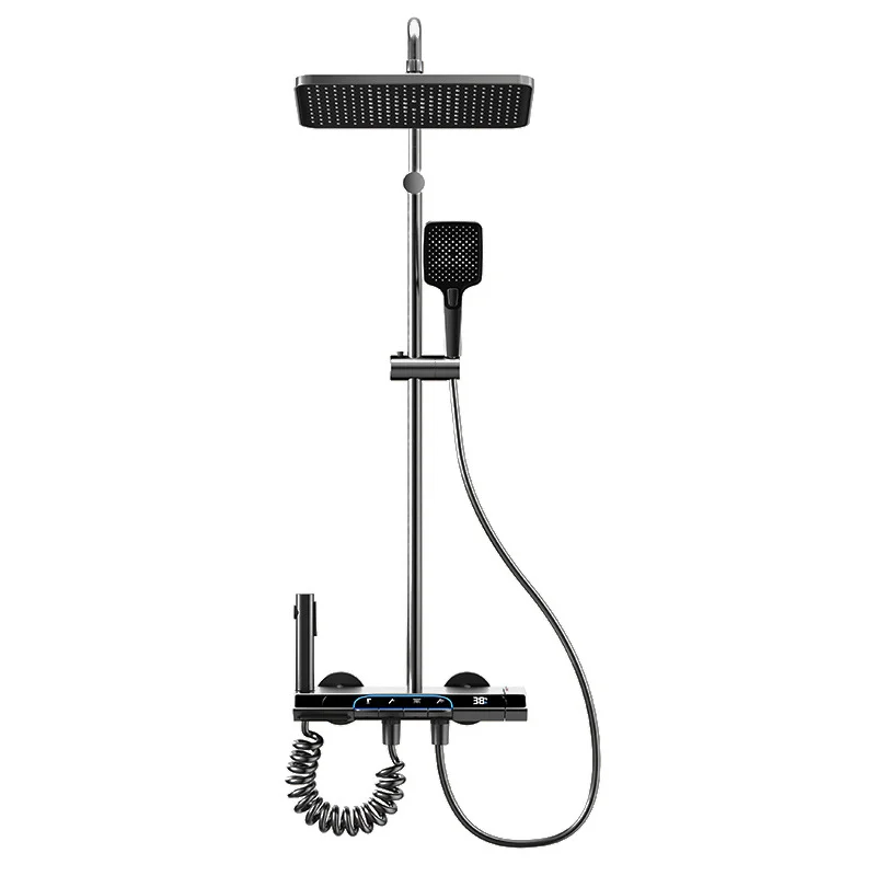 Shower Head Set For Domestic Bathrooms Gunmetal Grey High-Pressure Shower Set