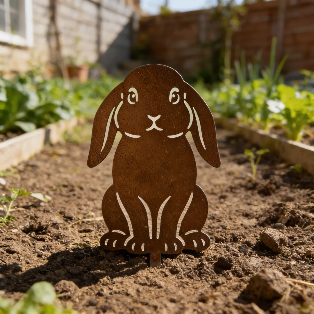 CIFBUY Iron Garden Stake Farmhouse Rabbit Yard Sign Outdoor Lawn Patio Decor Animal Metal Ornament Landscaping Ornament