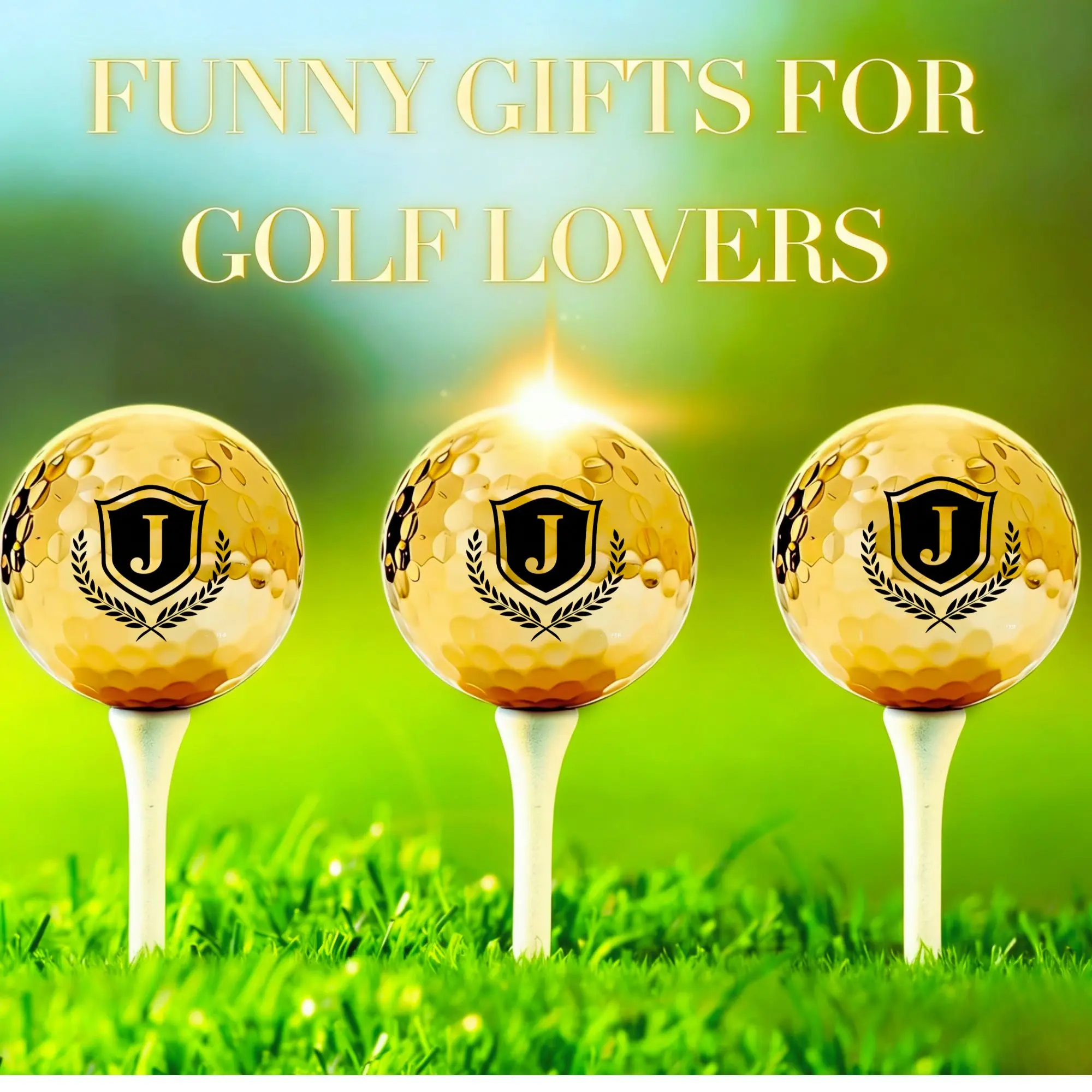 3 pcs Novelty Golf Gifts for Men Unique, Golden Golf Balls with Gift Box, Cool Accessories for Golfers and Father's Day Gift