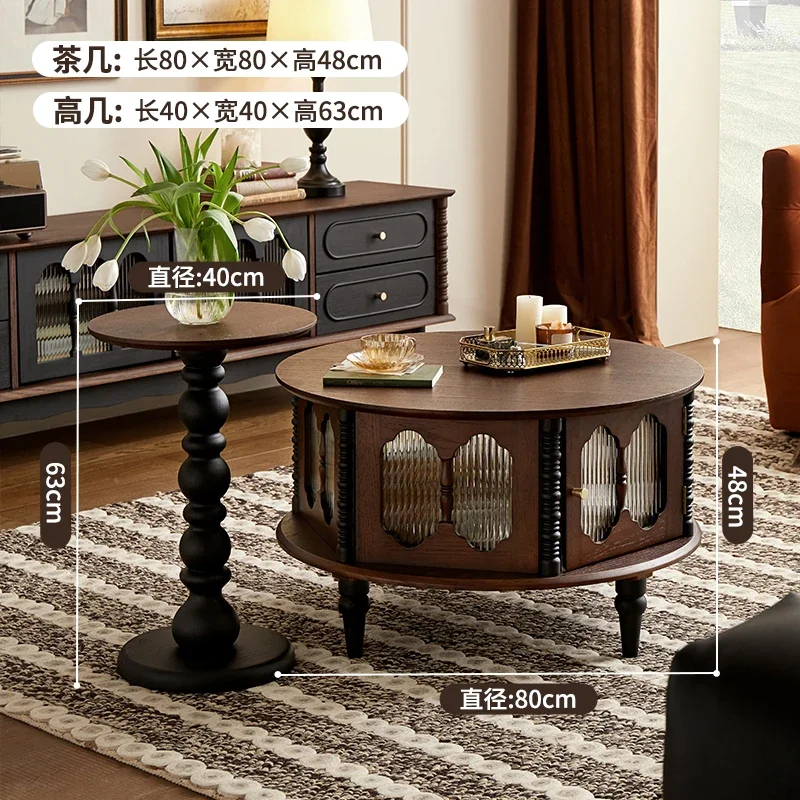 A French retro cream style solid wood coffee table TV cabinet combination small apartment household tea table simple modern