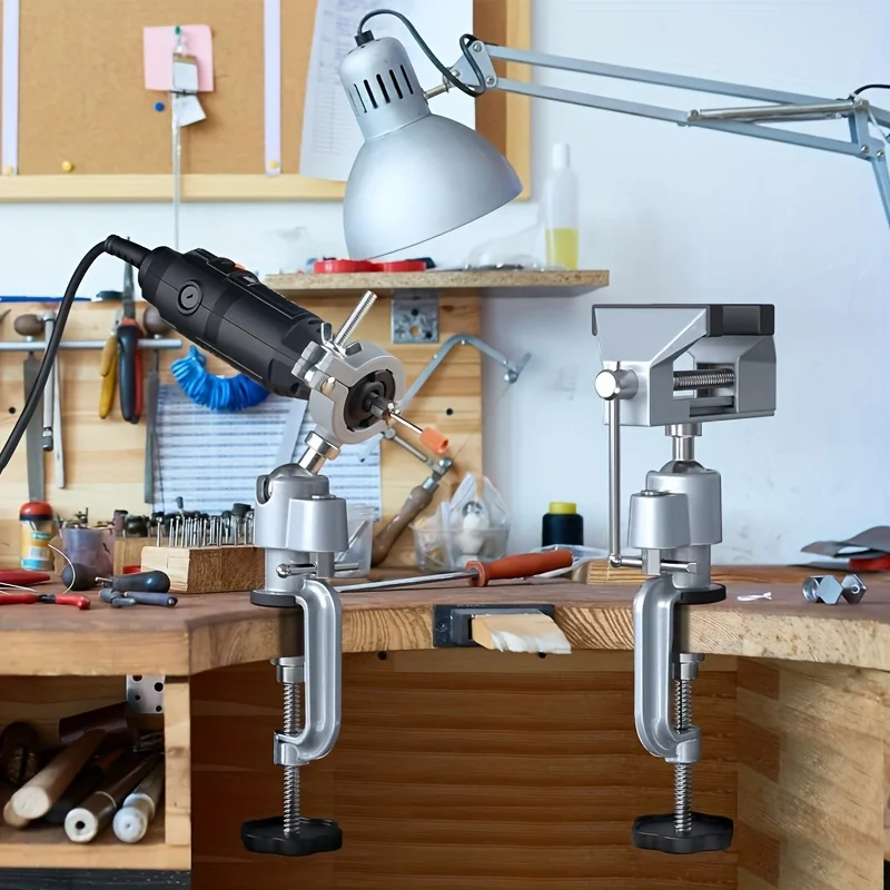 Rotating Bench Vise 360° Adjustable Grinder Stand for Wood Metal Jewelry Drilling Projects Metal Clamping Mechanism