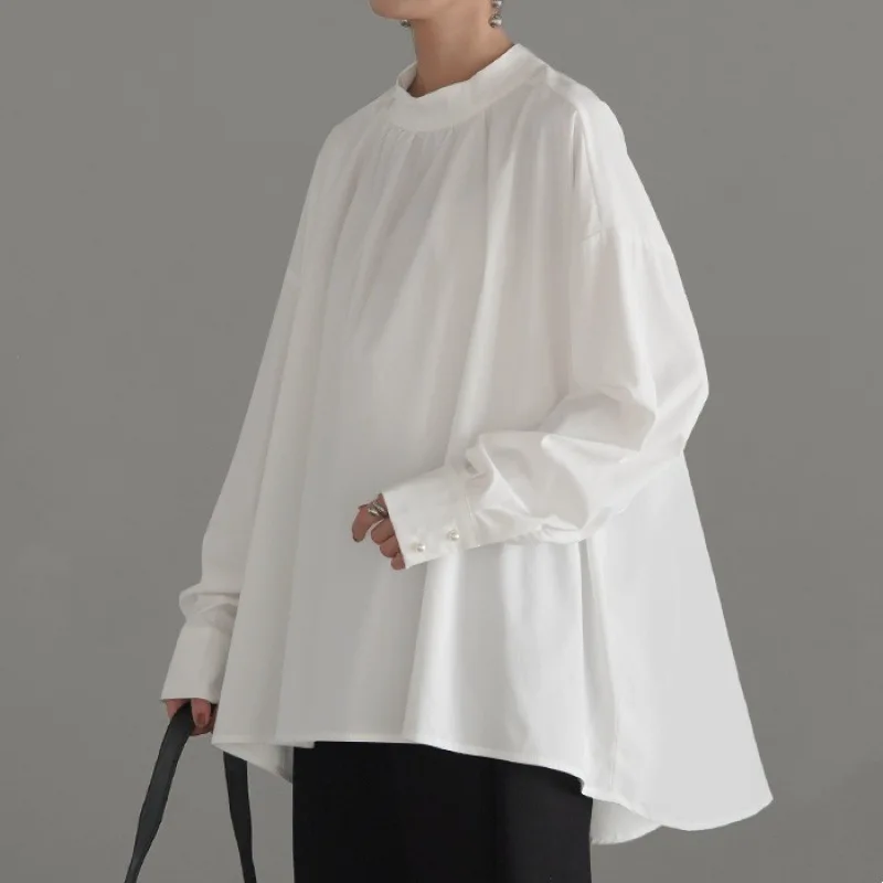 롯데 인스 루즈 하프 터틀넥 풀오버 스왈로우테일 랜턴 슬리브 셔츠