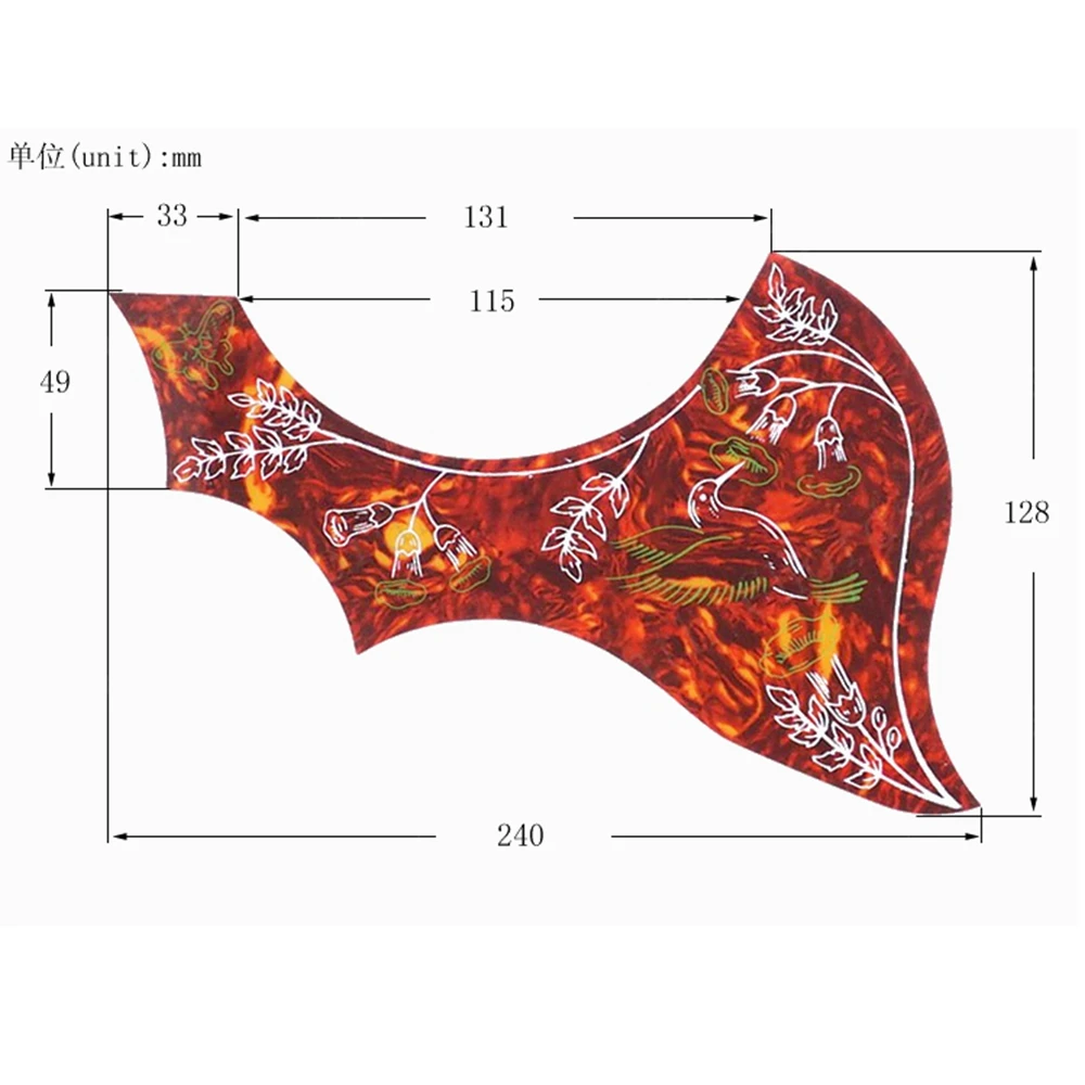 왼손 및 오른손 포크 어쿠스틱 기타 픽가드, 벌새 꽃 장식 패턴, 스크래치 방지 플레이트, 40 \