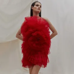 Ever azole-Robe de soirée rouge à volants, robe de Rhen tulle fleuri, sur mesure, mini longueur, robes de cocktail, mode 2023