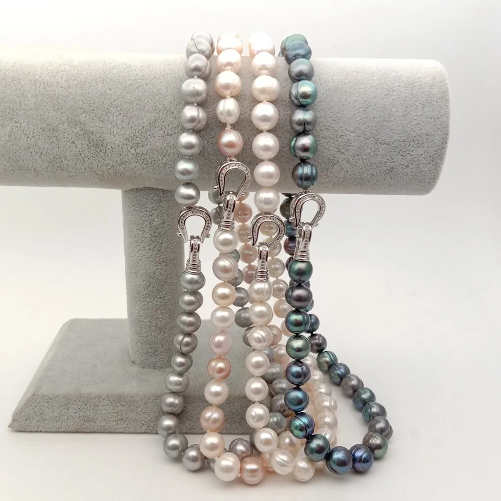 

Распродажа, 17 дюймов, 10–11 мм, белое, черное, серое, разноцветное круглое жемчужное ожерелье